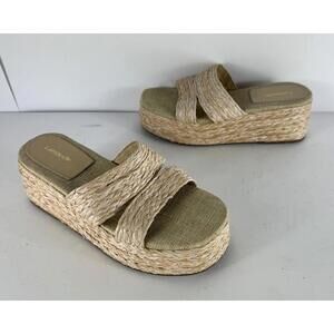 Larroude Ash Braided Raffia Flatform Sandals Natural Women's US 7.5